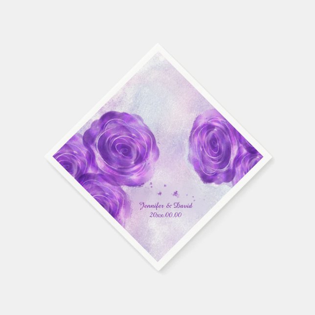 Purple Roses Custom Paper Napkins (Corner)