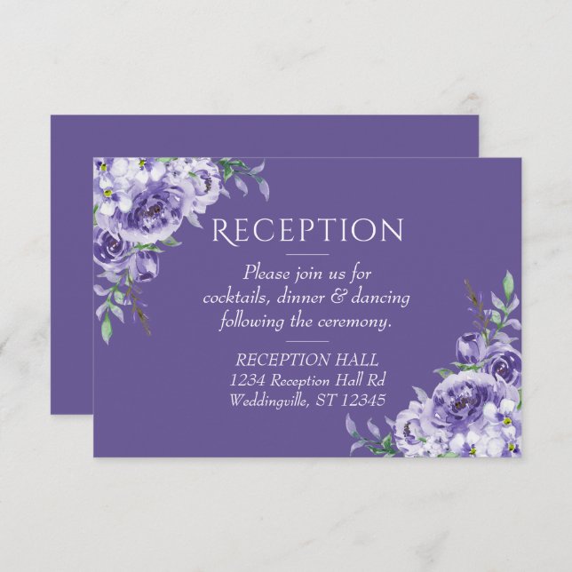Purple Roses | Elegant Floral Reception Enclosure RSVP Card (Front/Back)