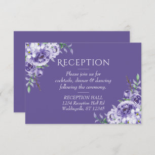 Purple Roses   Elegant Floral Reception Enclosure RSVP Card