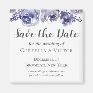 Purple Roses Elegant Floral Winter Save the Date Magnet