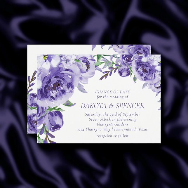 Purple Roses | Elegant Watercolor Change of Date Invitation (Creator Uploaded)