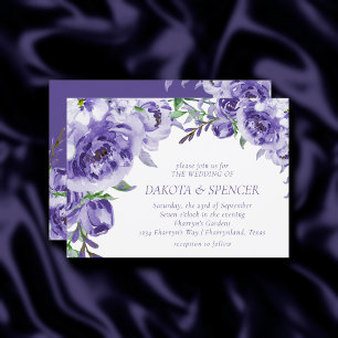 Purple Roses   Elegant Watercolor Floral Boho Invitation