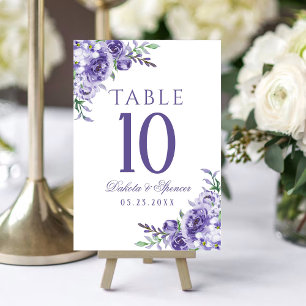 Purple Roses Elegant Watercolor Floral Boho Table Number