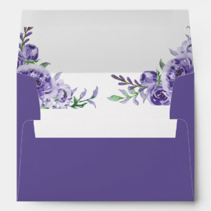 Purple Roses   Elegant Watercolor Return Address Envelopes