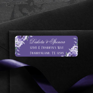 Purple Roses   Elegant Watercolor Return Address Label