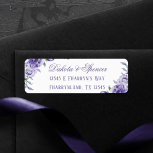 Purple Roses   Elegant Watercolor Return Address Label