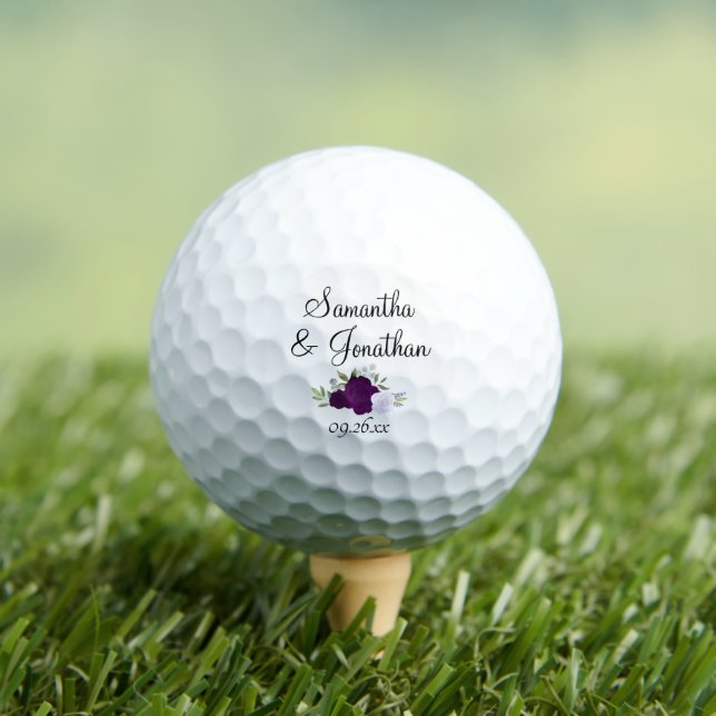 Purple Roses Elegant Wedding Couple's Names Golf Balls (Insitu Tee)