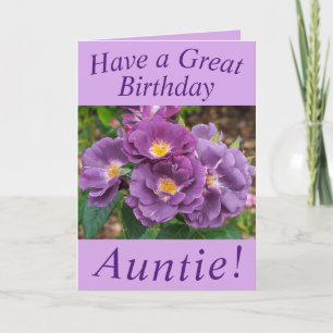 Purple Roses Floral Birthday Card for Auntie