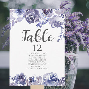 Purple Roses Floral Elegant Wedding Table Card