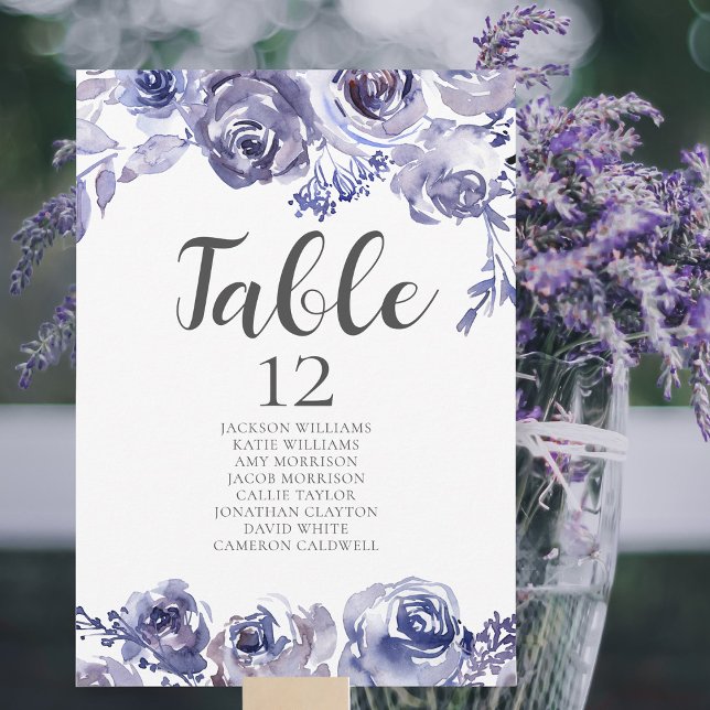 Purple Roses Floral Elegant Wedding Table Card (Creator Uploaded)