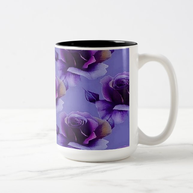 Purple Roses Floral Pattern Coffee Mug (Right)