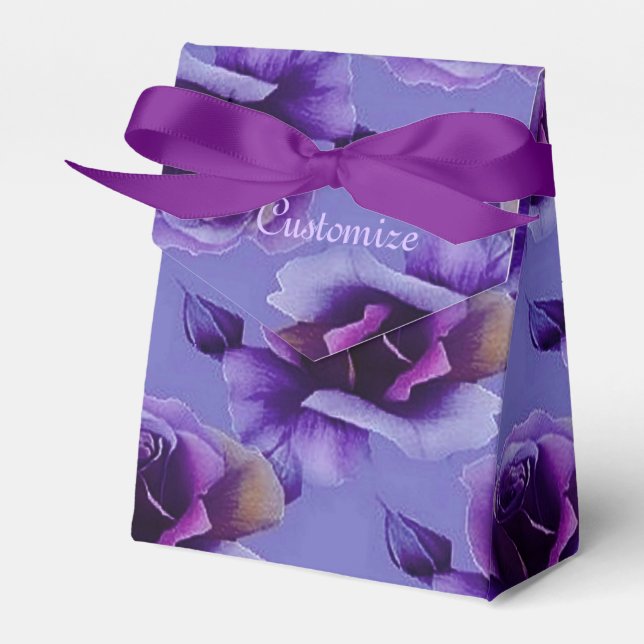 Purple Roses Floral Pattern Tent Favour Box (Front Side)