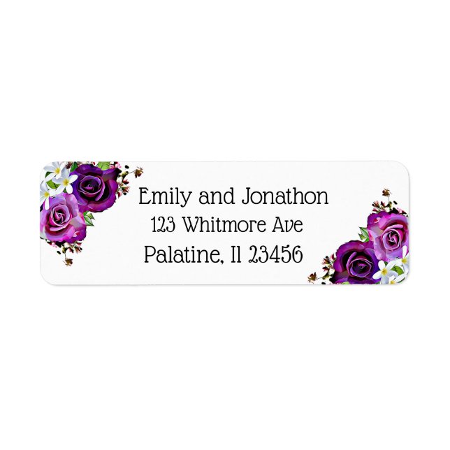 Purple Roses Floral Return Address Label (Front)