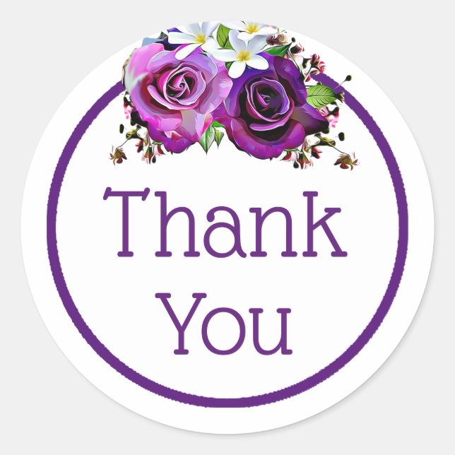 Purple Roses Floral Thank You Stickers (Front)