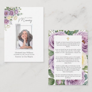 Purple Roses Funeral Memorial Prayer Card