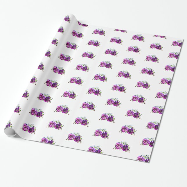 Purple Roses Gift Wrap (Unrolled)
