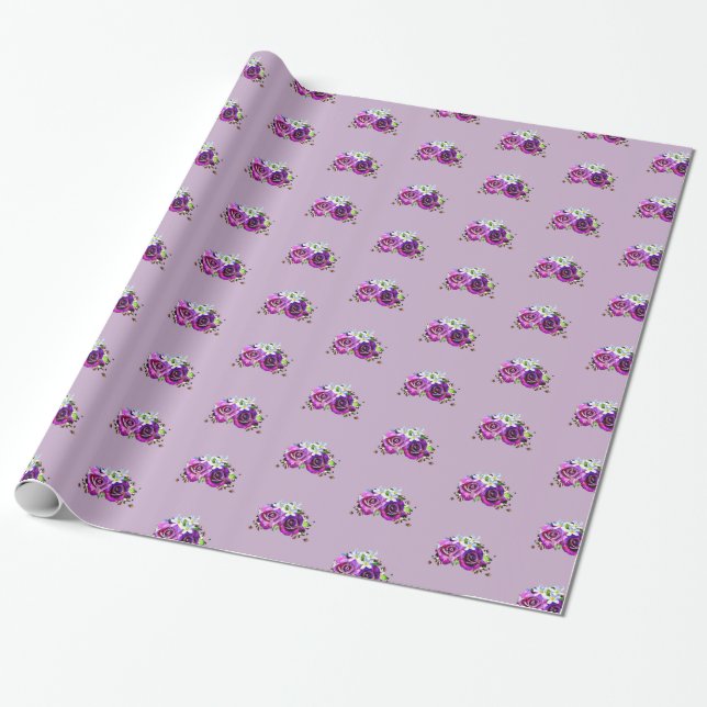 Purple Roses Gift Wrap (Unrolled)