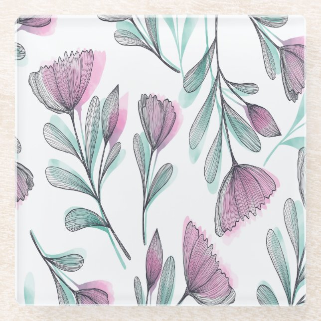 Purple roses glass coaster (Front)