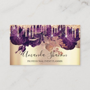 Purple Roses Glitter Drips Logo Event Planner Business Card