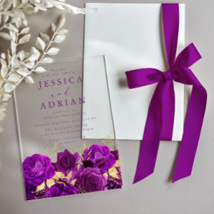 Purple Roses & Gold Elegant Wedding Acrylic Invitations