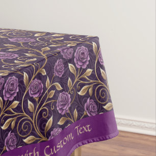 Purple Roses Gold Scroll Elegant Custom Design  Tablecloth