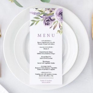 Purple Roses & Greenery Leves Floral Wedding Menu