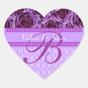 Purple Roses Monogram Letter B Wedding Sticker