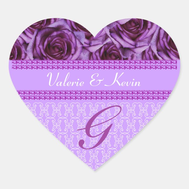 Purple Roses Monogram Letter G Wedding Sticker (Front)