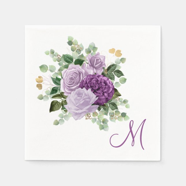 Purple Roses Monogram Napkin (Front)