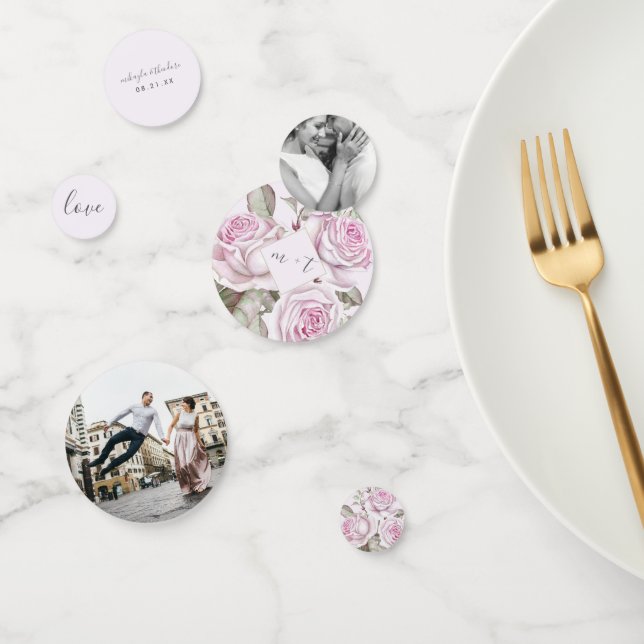 Purple Roses Photo and Name Wedding Confetti (Group)