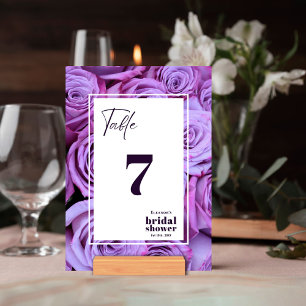 Purple Roses Photo Bridal Shower Table Number Card