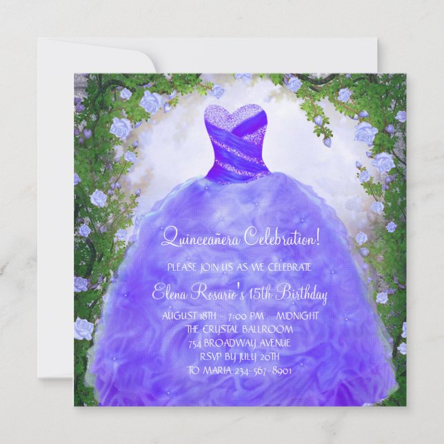 Purple Roses Purple Quinceanera Invitations (Front)