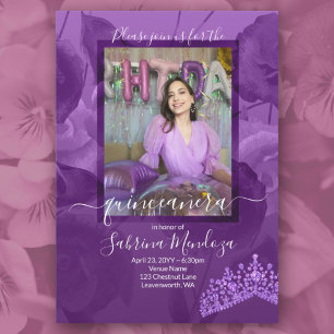 Purple Roses Quinceanera Photo Invitation