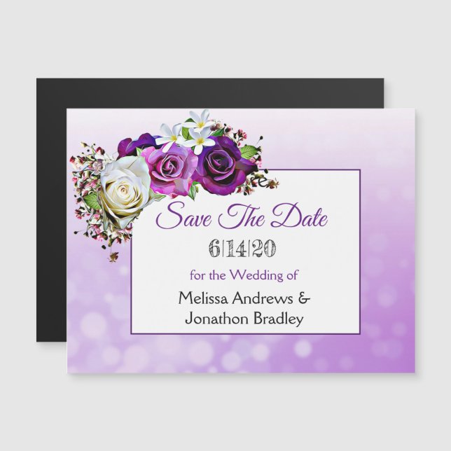Purple Roses Save the Date Wedding Magnet (Front/Back)