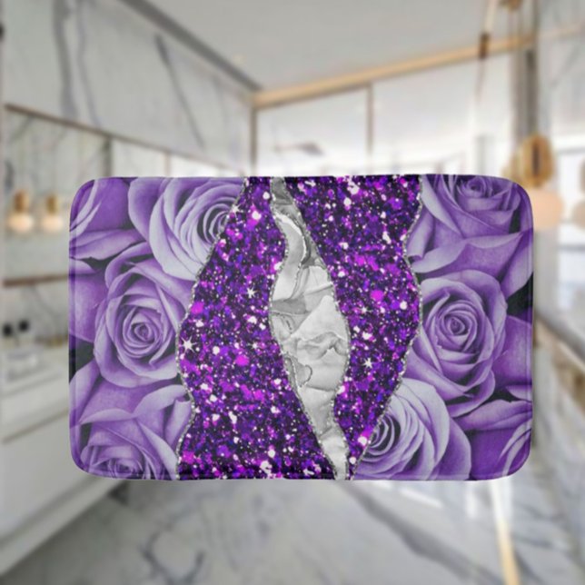 Purple Roses Silver Luxury Elegant Liquid Texture  Bath Mat (Creator Uploaded)