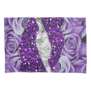 Purple Roses Silver Luxury Elegant Liquid Texture Pillowcase