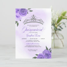 Purple Roses Silver Tiara Quinceañera Birthday