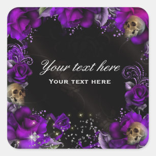 Purple Roses + Skulls Gothic Sticker Label