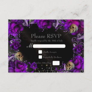 Purple Roses & Skulls Gothic Wedding RSVP Card