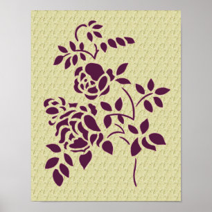Purple Roses Stencil Art Floral Poster