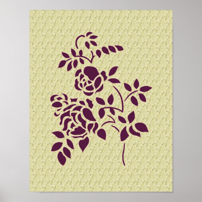 Purple Roses Stencil Art Floral  Poster (Front)