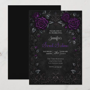 Purple Roses Sweet 16 Birthdy Invitation