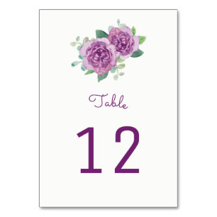 Purple Roses Table Number Cards
