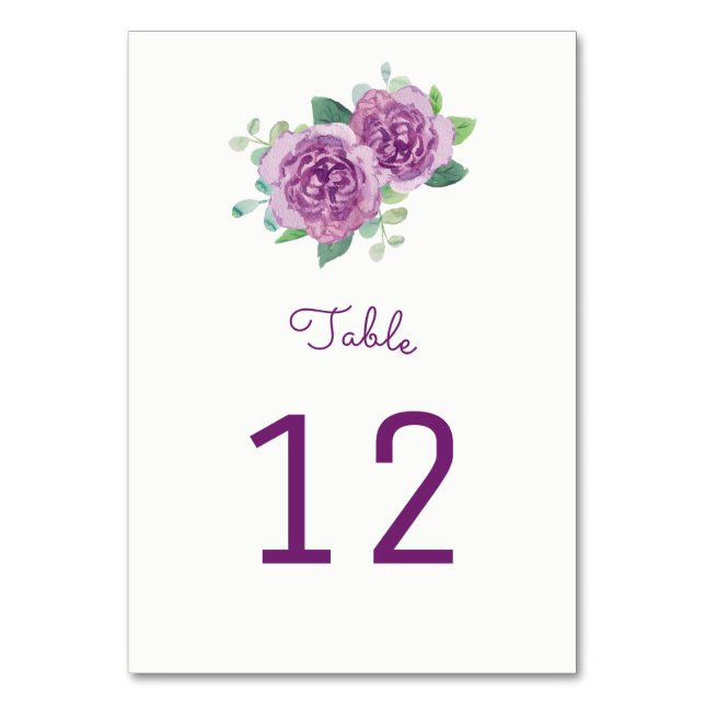 Purple Roses Table Number Cards (Front)