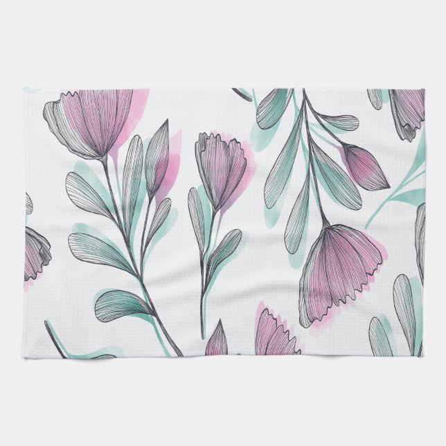 Purple roses tea towel (Horizontal)