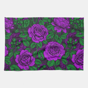 Purple roses tea towel