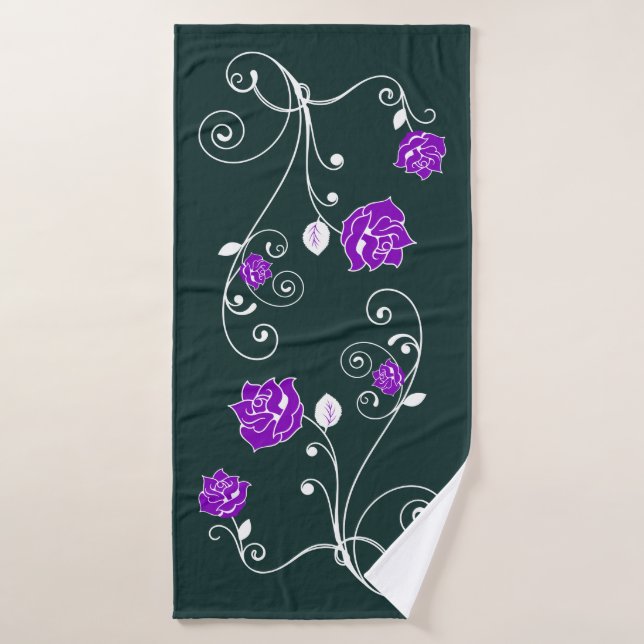 Purple Roses Teal Bath Towel Set (Bath Towel)