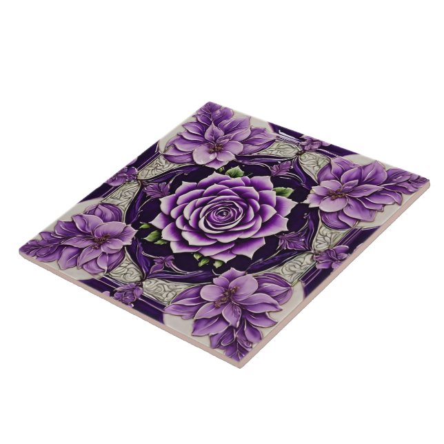 Purple Roses Trendy Beautiful Collection Ceramic Tile (Side)