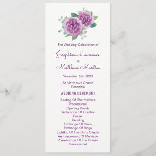 Purple Roses Watercolor Wedding Programs