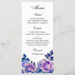 Purple roses wedding dinner menu Floral menu party